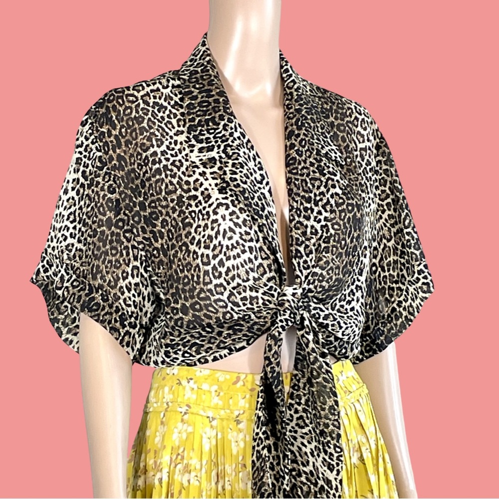 Vintage Virgo Animal Print Tie Front Crop Top Sz 14
